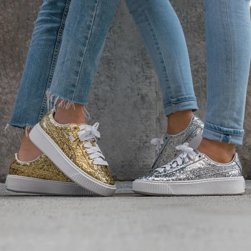 2018 PUMA Basket Platform Glitter Womens Trainers Badminton ... 2018 PUMA Basket Platform Glitter Womens Trainers Badminton ...
