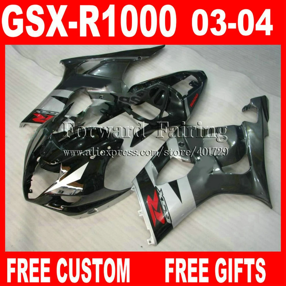 

ABS plastic Fairings for SUZUKI 2003 2004 GSXR 1000 fairing set GSXR1000 K3 black gray 03 04 GSX-R1000 autocycle 7 gifts EN931