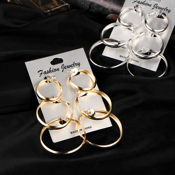 

AY New Trendy 3 Pairs/set Wide Punk Circle Big Oversize Hoop Earrings Set For Women Round Statement Hoop Earring Ladies Jewelry