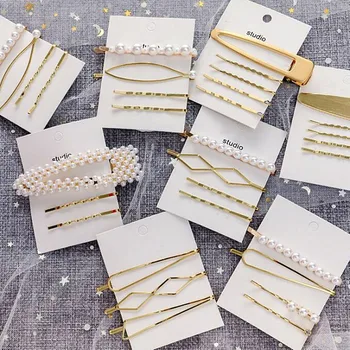 

Timlee H019 Free shipping Sweet Cute Geometry Imitation Pearl Alloy Barrettes Hair Clip Set Fashion Hair Accessory Wholesale