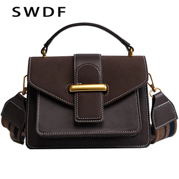 

SWDF Scrub Flap Vintage PU Leather Small Handbag New Designer Messenger Bag Women Shoulder Bag Larger Top-Handle Bags Travel Bag