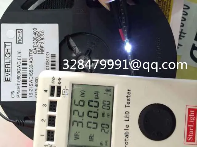 

4000 шт./лот SMD LED 0603 белый 1,6*0,8 Цветовая температура: 7000K MCD:300-400 3,0-3,2 в 20 мА Угол освещения: 120