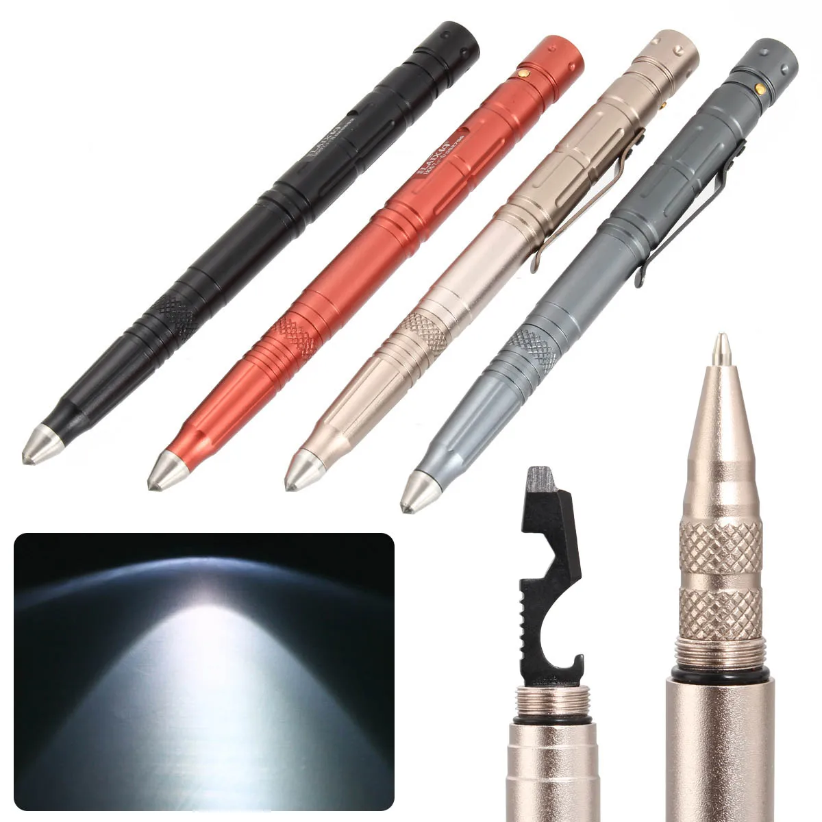 Multi function Tactical Pen Survival Military LED Flashlight Glass