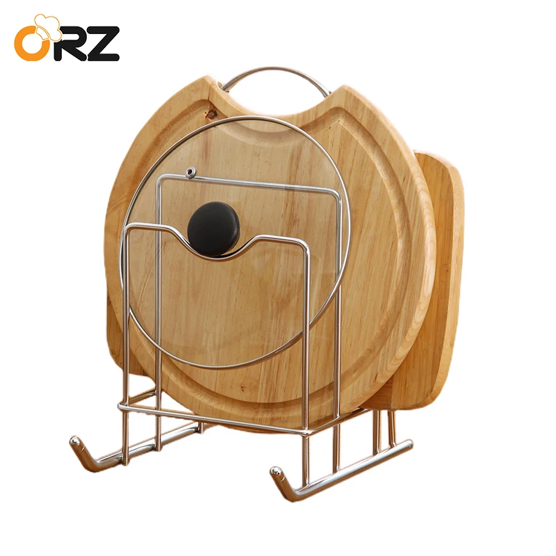 

ORZ Pot Lid Shelf Holder Kitchen Knife Block Stand Pan Cover Rack Cutting Board Organizer Stainless Steel Kitchen Storage Rack