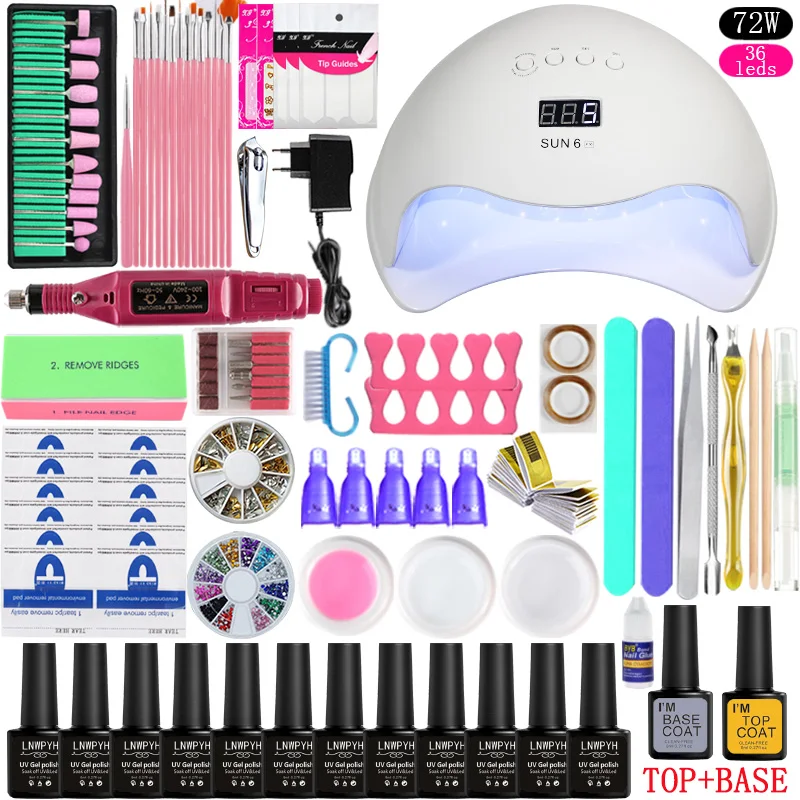 

Manicure Set Led Uv Nail Lamp 72W/48W/36W Gel Nail Polish Set Tools 12 Color Gel Polish Manicure Nail Art Electric Nail Drill
