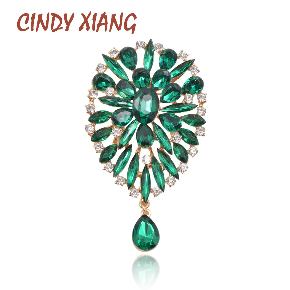 

2 Colors Available Big Crystal Water Drop Style Brooches for Women Winter Coat Brooch Pins Fashion Scarf Buckle Luxury Brooch