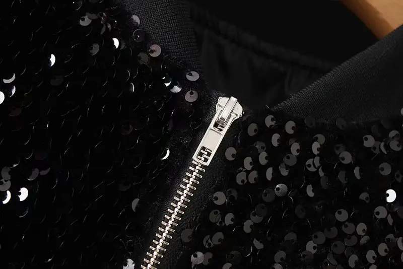 low cost  2018 Autumn Women Chic Sequined Jacket Coats Pockets Long Sleeve Zipper Design Outerwear Vintage Fe