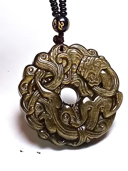

Koraba Natural Full Gold Obsidian Vintage Dragon Gemstone Pendant Necklace Name Necklace