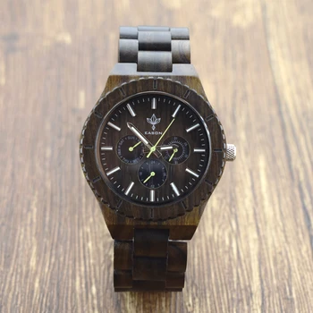

6 Hands Mens Watches Top Brand Luxury Wood Watch Eco-friendly Black Sandalwood Men Sport Watch Relogio Masculino