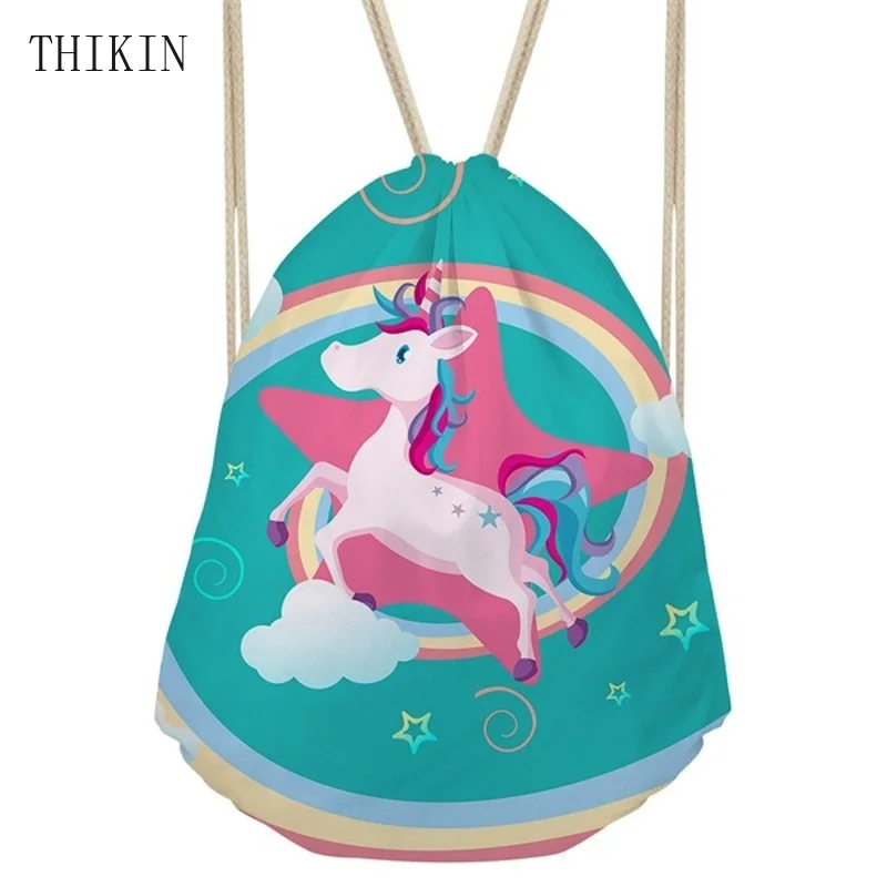 

THIKIN 2019 New Sports Bags Women with Cute 3D Cartoon Rainbow Unicorn Printed String Backpack Swimming Bag Bolsa Praia