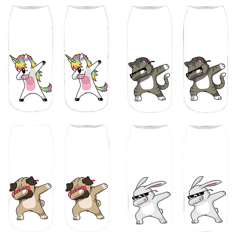 

New Harajuku 3D Print Unicorn Socks Women Kawaii Ankle Licorne Chaussette Femme Calcetines Mujer Cute Emoji Art funny Sox 0VB