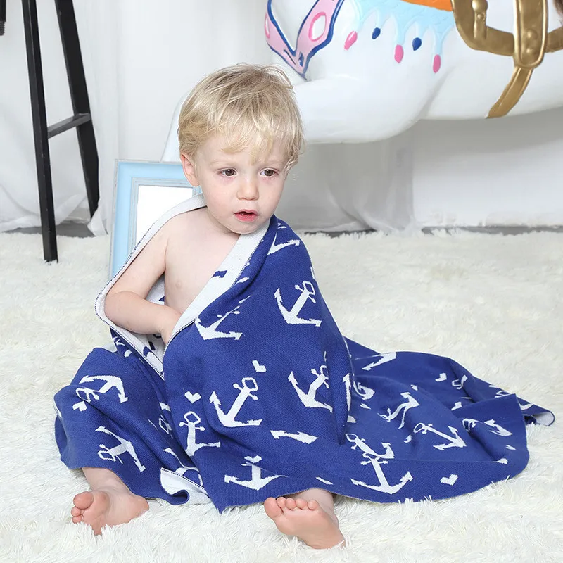 

Nordic Style Cartoon Print Soft Cotton Blankets Kids Multifunctional Knitwear Throw Blanket for Child Sleep Bath Take Pictures