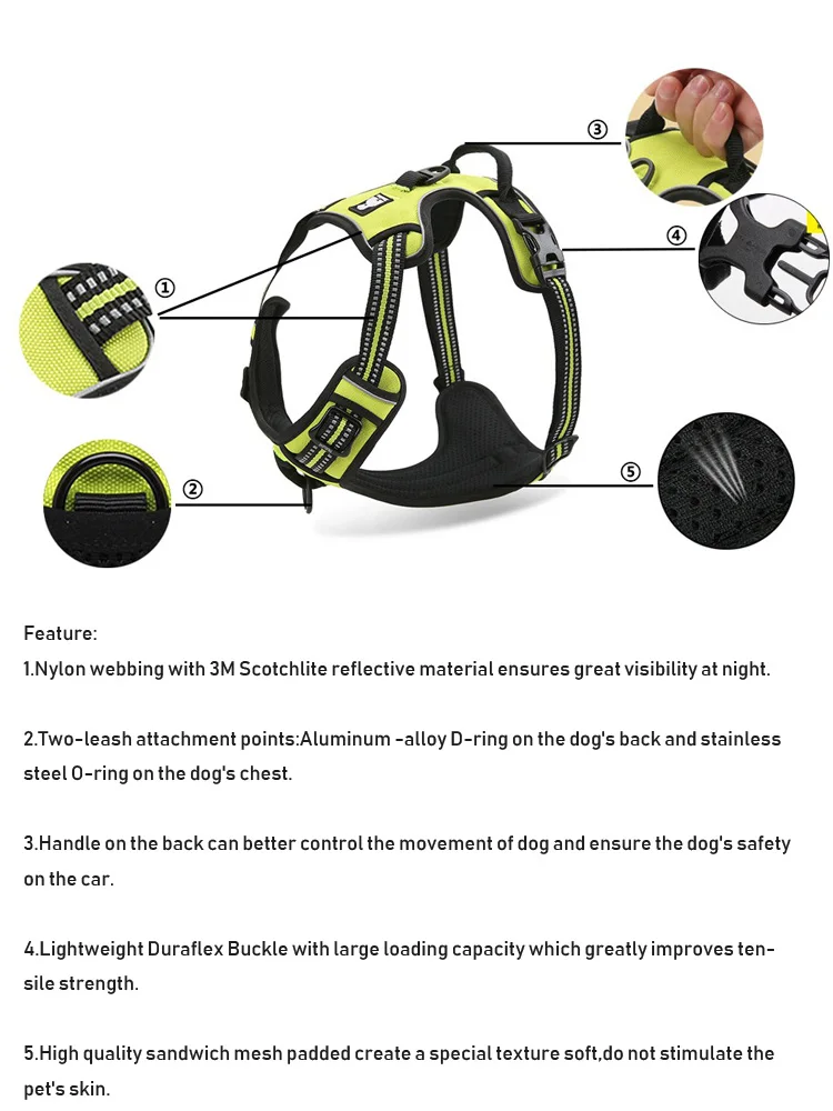 Truelove Reflective Nylon Large pet Dog Harness All Weather Service Dog Ves Padded Adjustable Safety Vehicular Lead For Dogs Pet