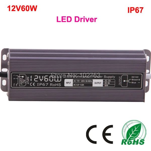 60 Вт 12 В 5A AC адаптер питания 10 шт. DHL сертифицированный IP67 Led Драйвер для прокладки огни DC зарядное устройство 220 В трансформатор