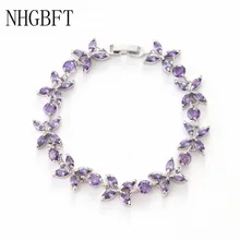 NHGBFT Роскошные прозрачные белые фиолетовый кубический циркон фантазийные браслеты для женщин вечерние ювелирные изделия свадебный браслет Прямая поставка