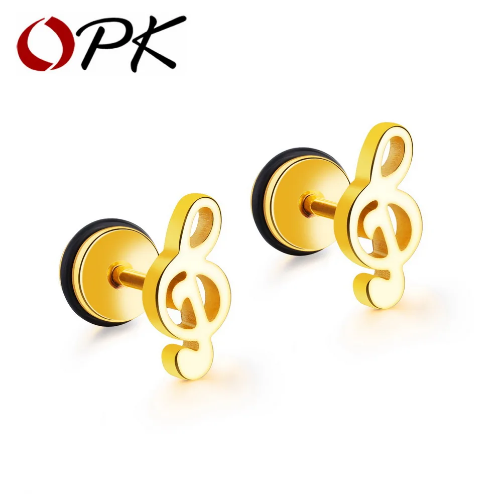 

OPK Music Note Stud Earrings For Women Trendy Style Gold /Black/Silver Color Female Ladies Party Daily Jewelry GE418