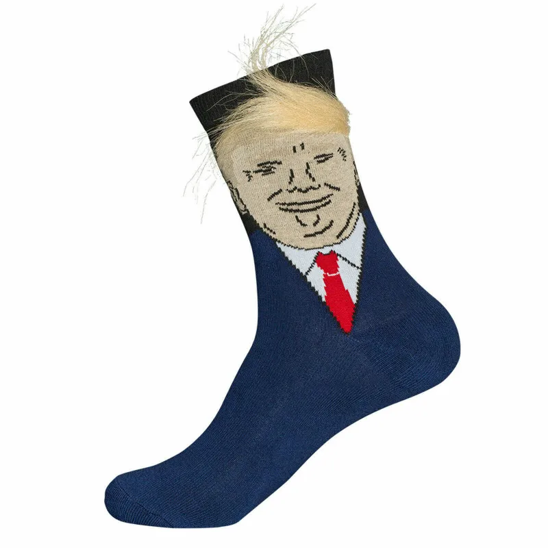 

Unisex Socks Women Men 1 Pair President Donald Trump Socks with 3D Fake Hair Crew Socks Novelty