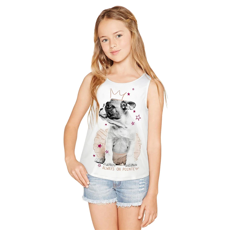 Детский жилет Спортивная одежда для больших девочек футболки без рукавов Топы для бега с 3D принтом кошки для девочек от 7 до 14 лет Свободные топы на бретелях для подростков детская блузка