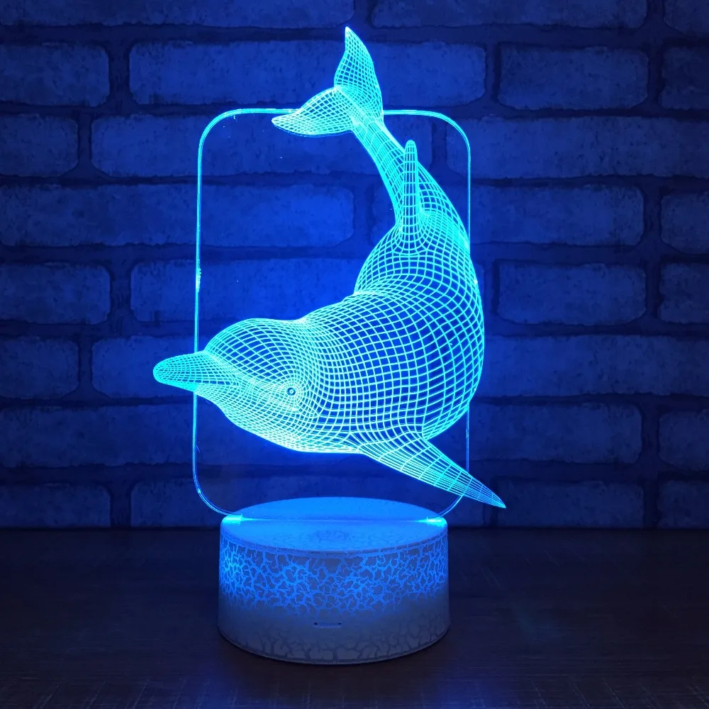 3D USB Светодиодная лампа дельфины Декор для комнаты 7 цветов визуальная Иллюзия