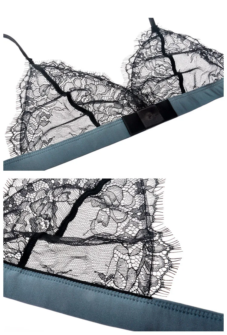Ladychili Для женщин Нижнее бельё ультра тонкий Кружево бюстгальтер и Трусики для женщин комплект Французский сексуальный без минимайзер на