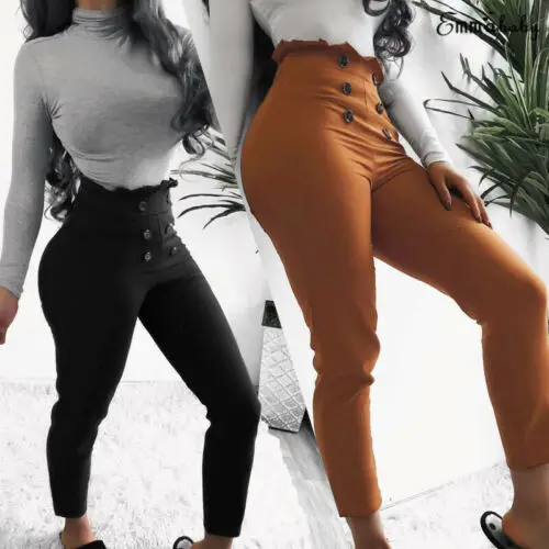 

2019 New Hot Sale Women Fashion Casual Style High Waist Skinny Jeggings Length Pencil Pants Slim Stretch Plaid Jeans Trousers
