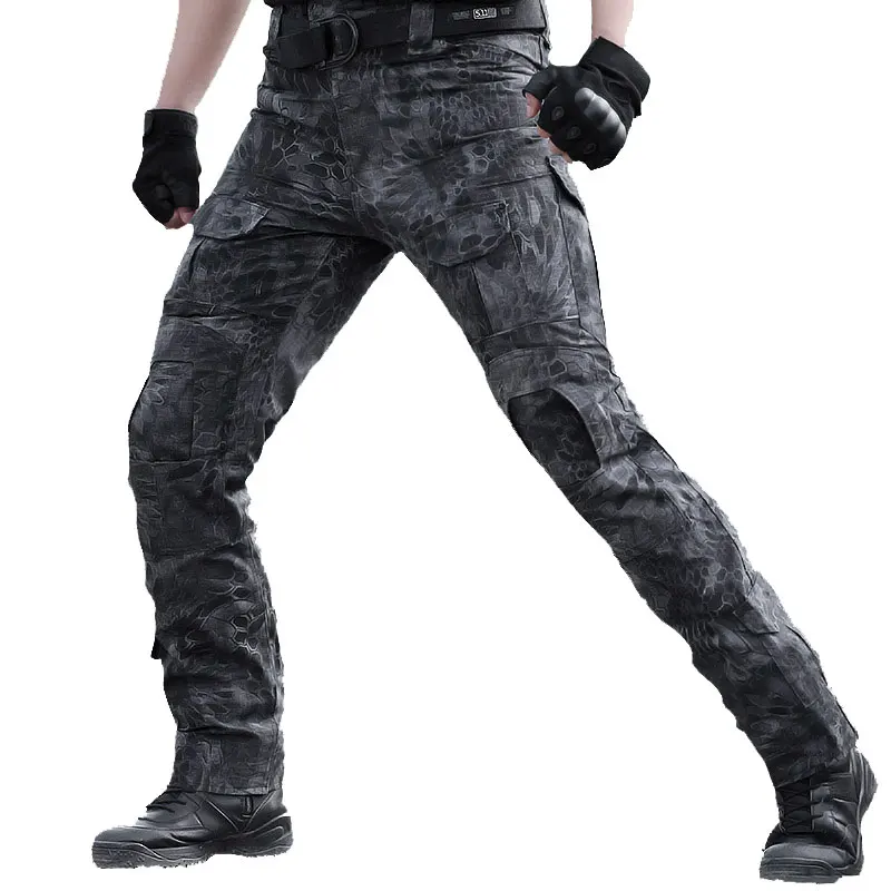 

Tactical Pants Military Camo Cargo Pants Men Army Special Forces SWAT Combat Many Pockets Black Work Camouflage Trousers
