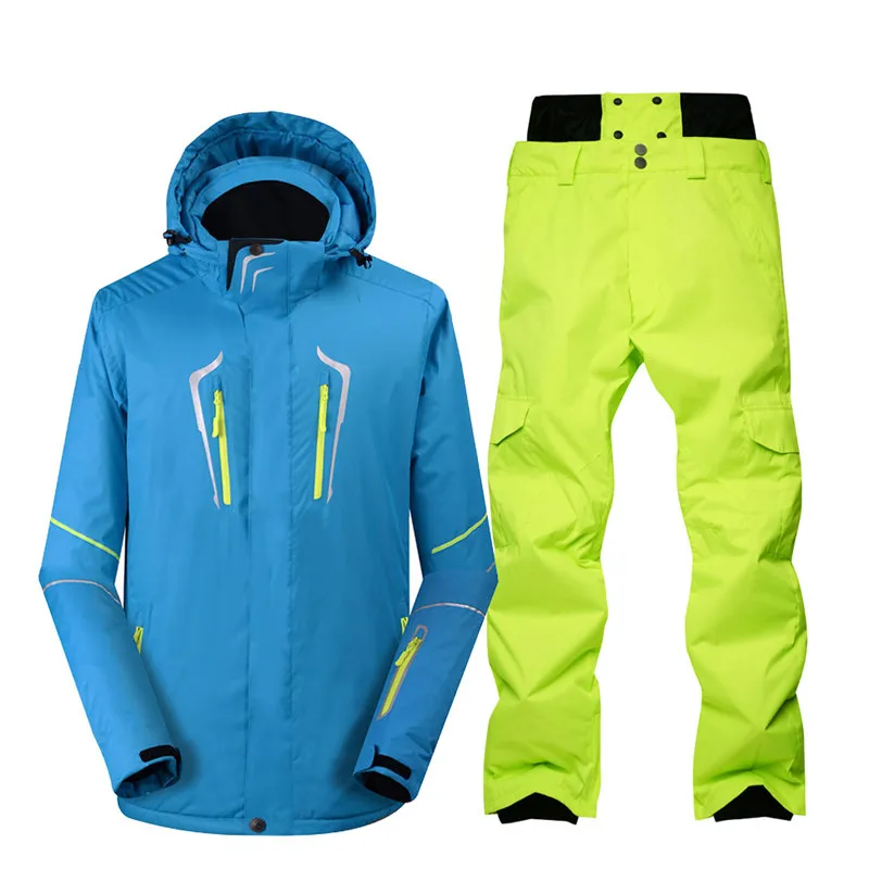 Большой размер, черный Однотонный мужской зимний костюм, уличная одежда, одежда для сноубординга, водонепроницаемый ветрозащитный костюм, лыжная куртка+ зимние штаны - Цвет: picture jacket pant