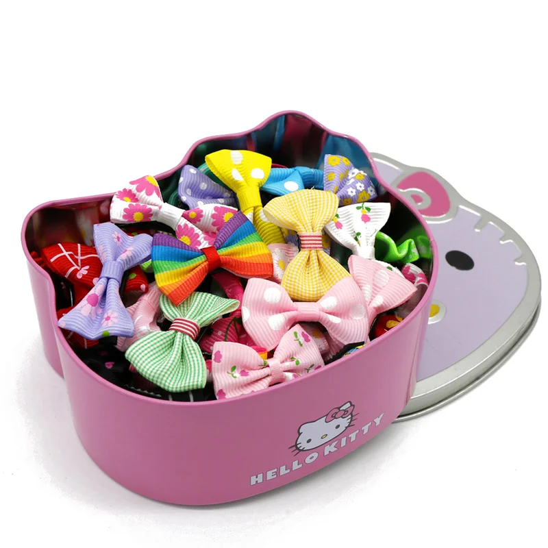 

#AD17075 50pcs/set Hair Bows Clips Girls Kids Hair Accessories Small Barrettes Hello Kitty Box Ribbon Bow Hairpins Hair Clips