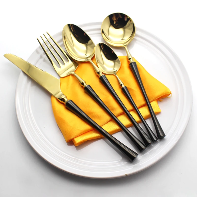 New Arrival Black+Gold Dinnerware Cutlery Set Stainless Steel Tableware