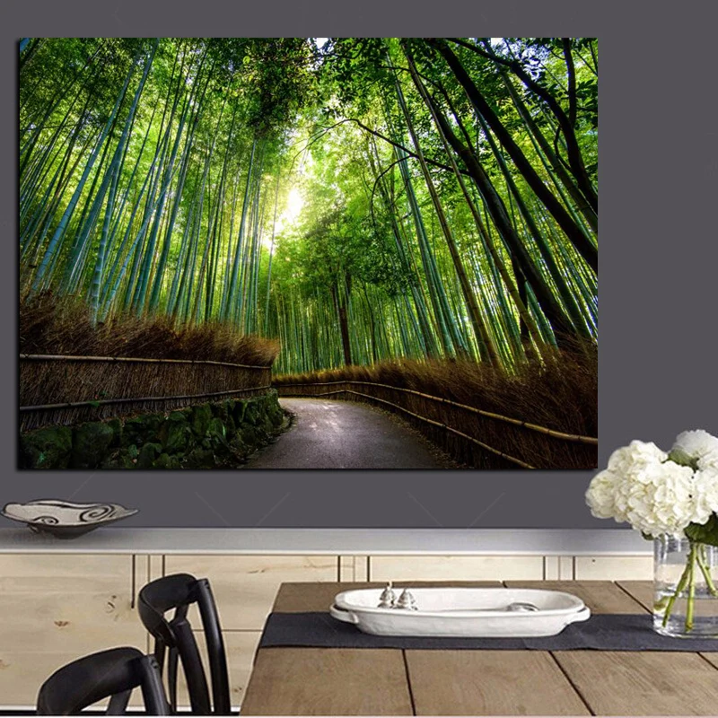 Big Size Modern Landscape Canvas Painting Kyoto Japan Bamboo Forest Mountain Paths HD Print Wall Art Living Room Cuadros Decor