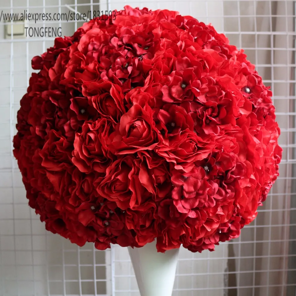 

wedding decorative artificial silk rose flowers wedding decoration table centerpiece 2/3 round flower ball 50cm Red TONGFENG