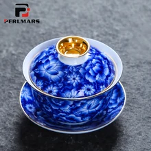 Цзиндэчжэнь Керамика синий и белый фарфор Винтаж Gaiwan с крышкой комплект Творческий золото высокой Средства ухода за кожей стоп Чай горшок домой Посуда для напитков Чай чайник