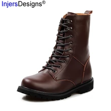 Размера плюс; большие размеры 38-48, Лидер продаж ботинки до середины икры ботинки martin Для мужчин, на шнуровке, теплые рабочие ботинки из грубой шерсти классические модные Повседневное кожаные сапоги для мужчин