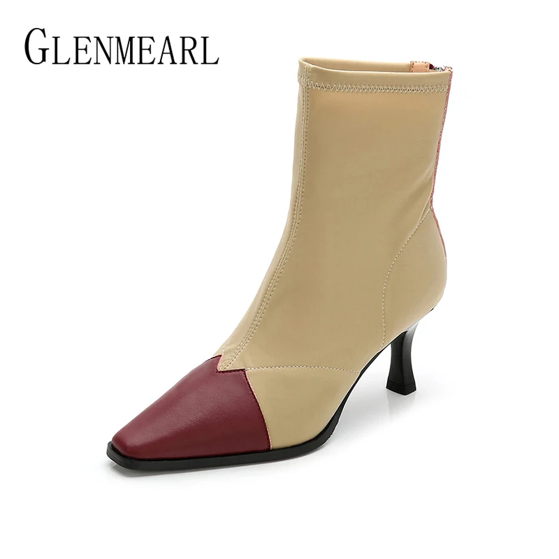 Women Boots High Heels Shoes Pointed Toe Martin Ankle Boots Woman Slip On Black Fashion Stretch Elastic Winter Shoes Female DE Women Boots High Heels Shoes Pointed Toe Martin Ankle Boots Woman Slip On Black Fashion Stretch Elastic Winter Shoes Female DE