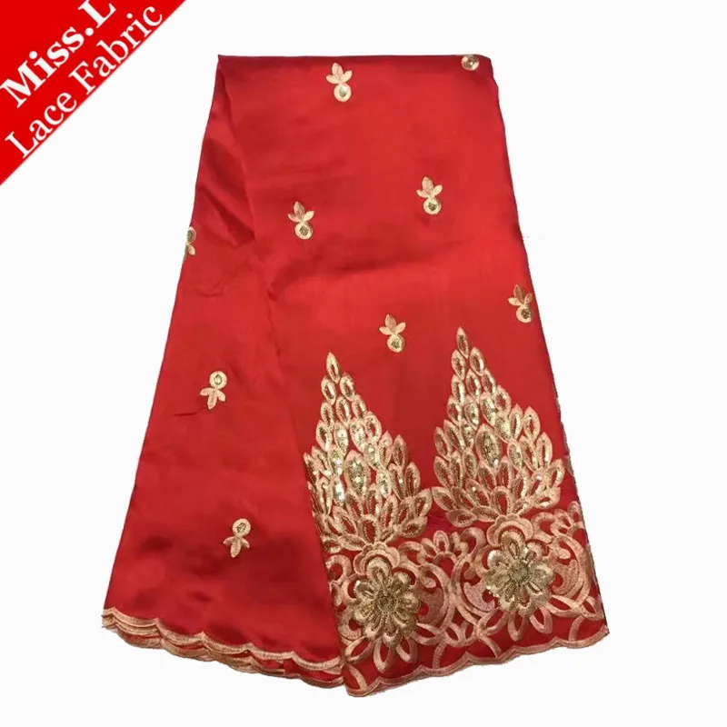 

2017 Hot sale Red Embroidery Design with Sequins!African George Lace Fabric High Quality Eco-friendly Lace For Party Dress