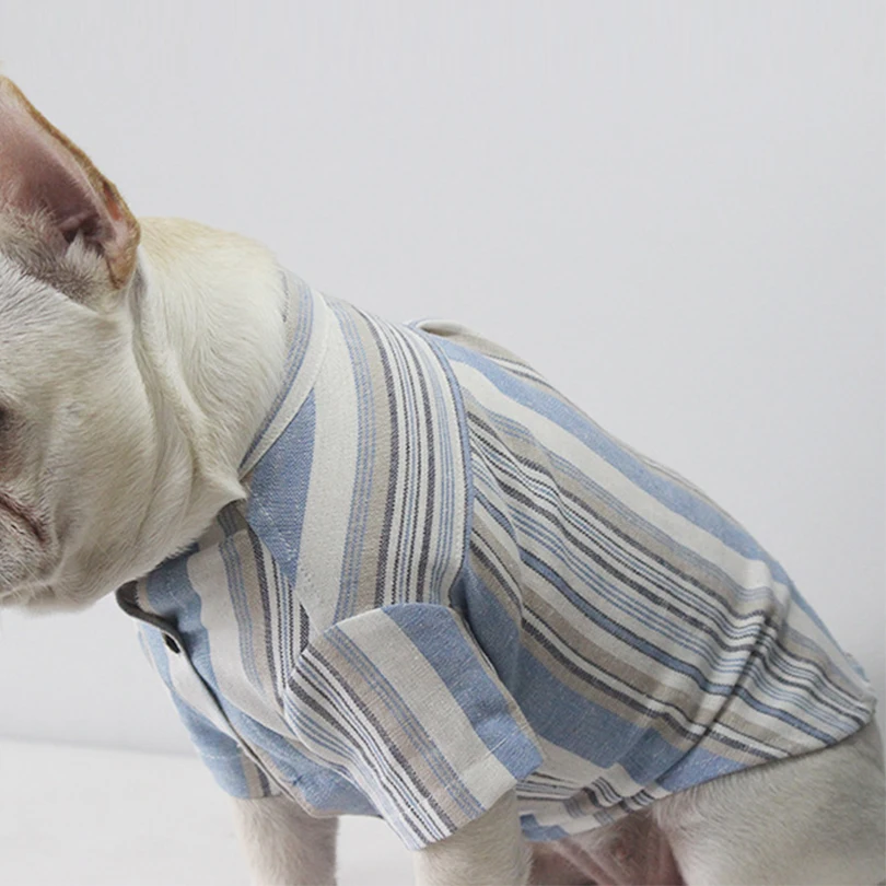 Рубашки для собак, новинка, весенне-летняя одежда для животных, Полосатое хлопковое льняное пальто, куртка, Повседневная футболка для домашних животных, одежда для собак