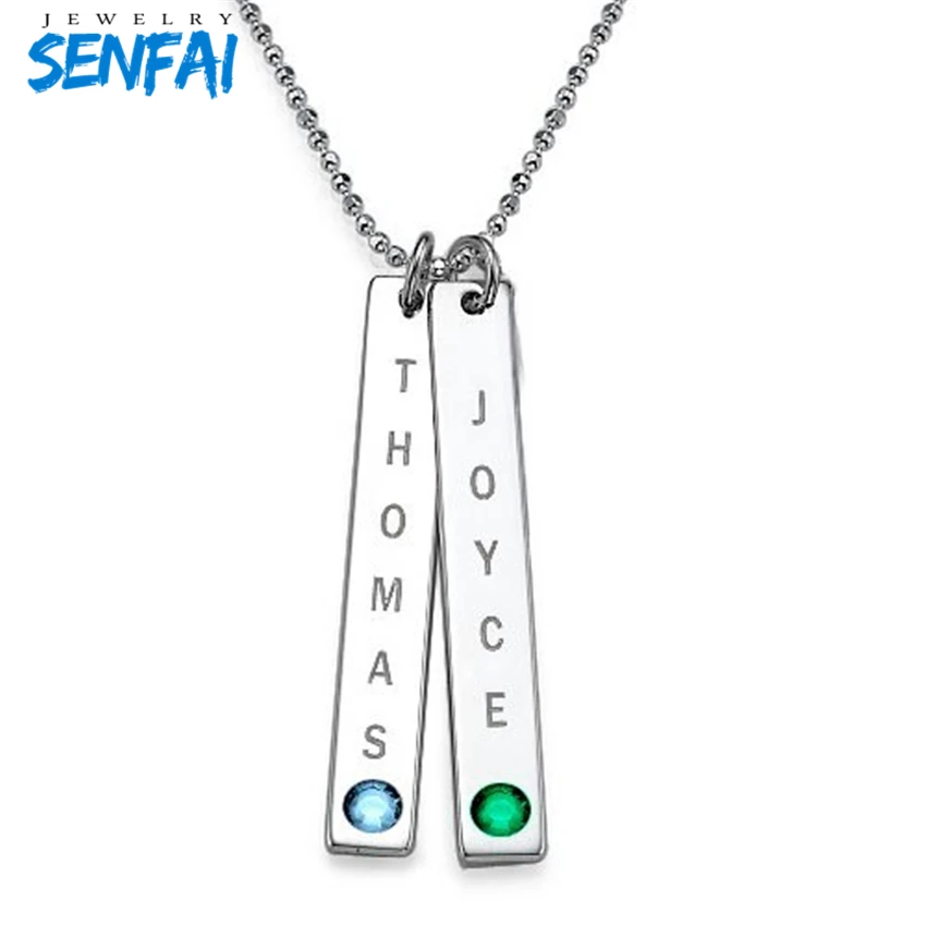 

Custom Engrave Name Bar with Birthstone Necklace Personalized Name Plate Love Necklace Silver Pendant Choker Necklace Jewelry