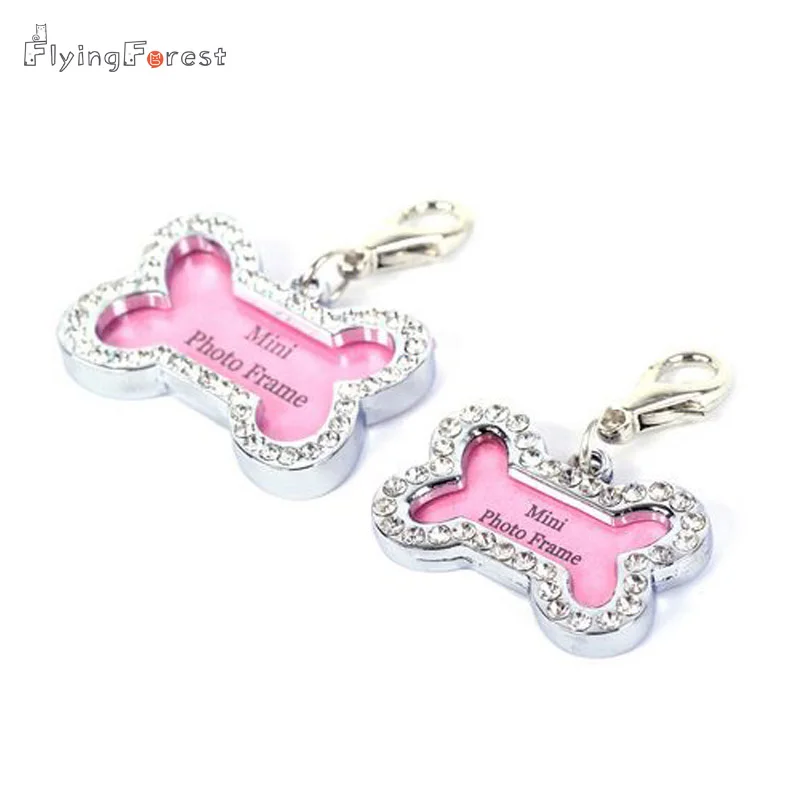 

2PCS/LOT Rhinestone pendant Metal Photo Frame KeyChain DIY key ring Bone shape charm wholesale keyring jewelry bag gift cheap