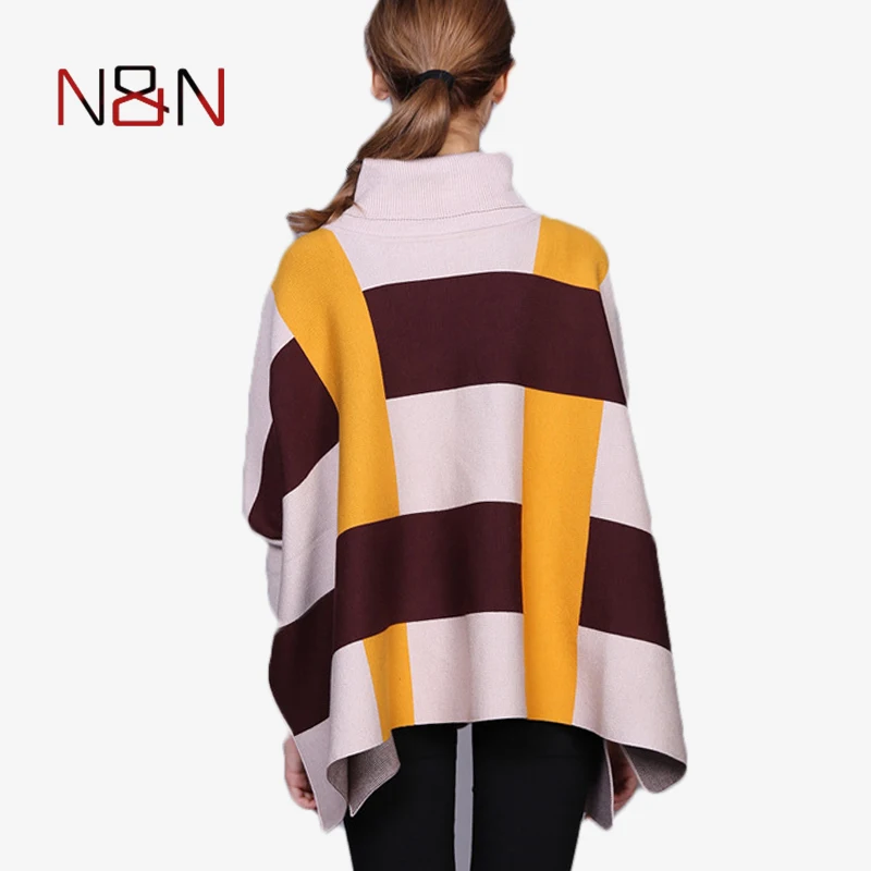 NN Повседневный вязаный свитер женский пончо с высоким воротом зимний плед Толстый Betwing рукав свитера и пуловеры NN-GL-010