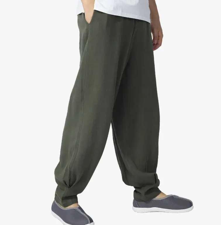 

3color Summer&spring Cotton&linen kung fu martial arts trousers shaolin monks pants zen monk lay meditation bloomers green/gray