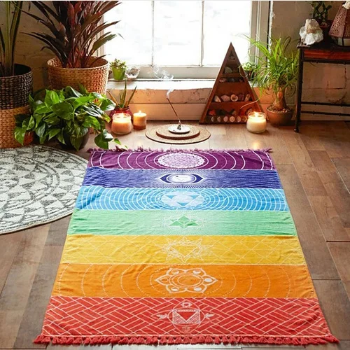 Cammitever Rainbow Colorful Tapestry With Tessels Hippie Mandala