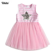 VIKITA; детское платье принцессы для девочек; платье с блестками для девочек; сетчатые платья для дня рождения; Детская летняя одежда из хлопка