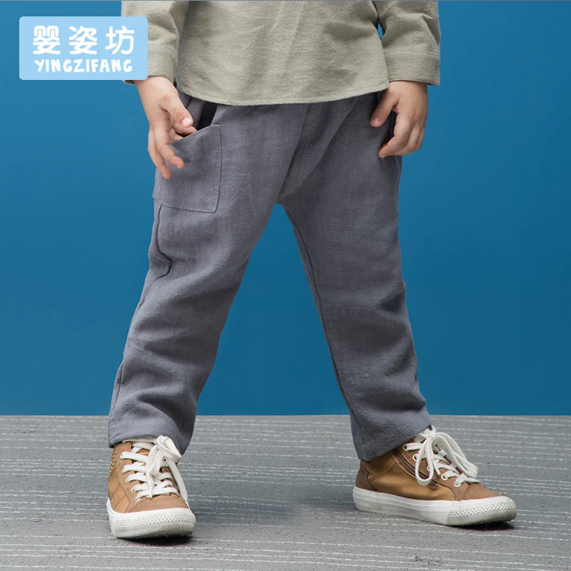 Sale Yingzifang trousers Boys' Autumn Casual Solid Colour Long Length Soft Straight Elastic Waist Cotton Linen children's Pants boys elastic waist solid pants