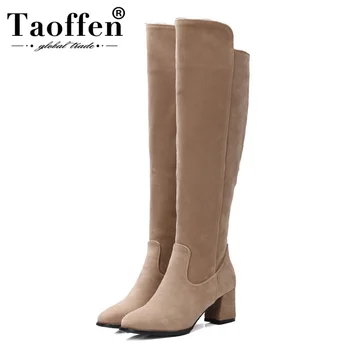 

Taoffen 2020 Plus Size 30-48 Women Over The Knee High Boots Fashion Women Shoes Hoof Heels Sexy Stretch Fabric Women Boots