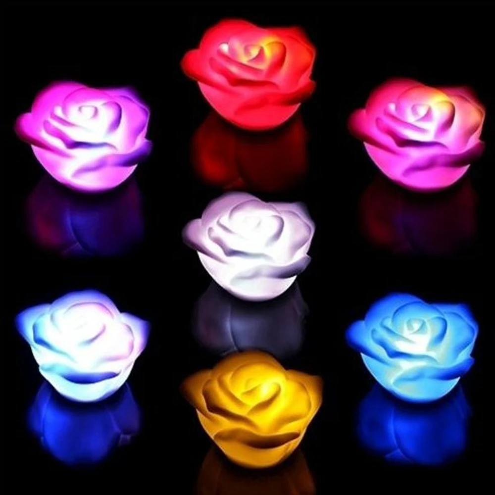 

KSOL New Style 10 Pcs Changing 7 Colors Rose Flower LED Light Night Candle Light