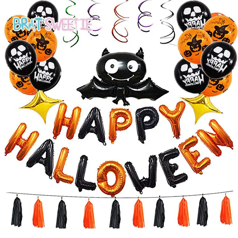 

Halloween Decoration Balloons Set Bat Tassels Inflatable Happy Halloween Swirl Ceiling Hanging Banner Party Favors Supplies