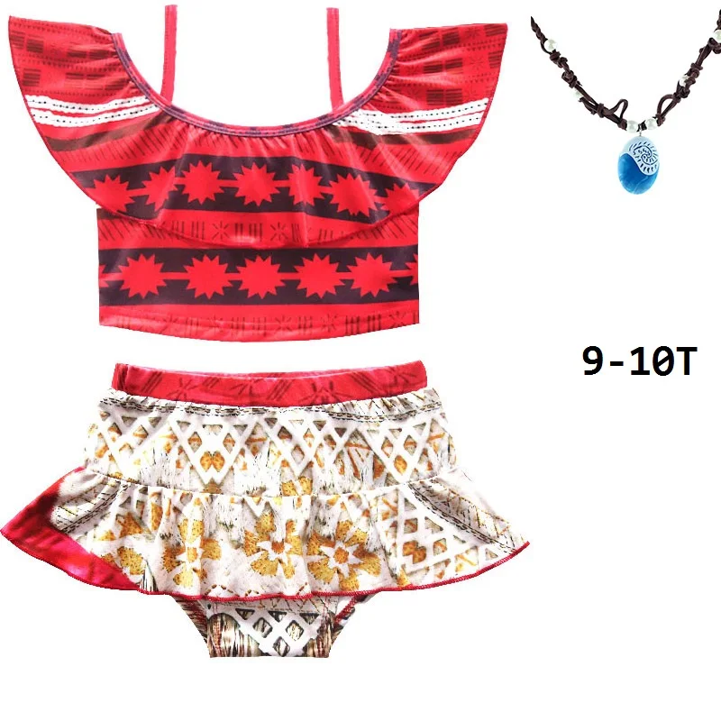 PaMaBa/летний купальный костюм из двух предметов для маленьких девочек, купальный костюм для малышей, одежда для купания для младенцев, детская пляжная одежда - Цвет: 9-10T with Necklace