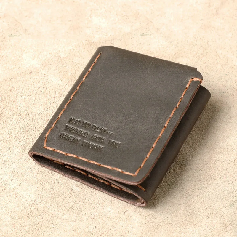 

Crazy Horse Leather Vintage Men Wallet Genuine Handmade Fold Wallet Male New Design Short Retro Men's Purse