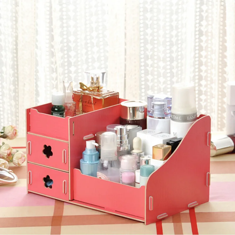 

Wooden Multifunctional Makeup Organizer Box Jewelry Necklace Nail Polish Earring Plastic Makeup Box Home Desktop Organizer