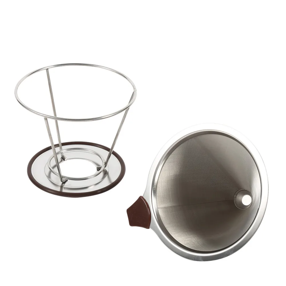 w Stainless Steel Drip Dripper Double Layer Mesh Coffee Cone Filter